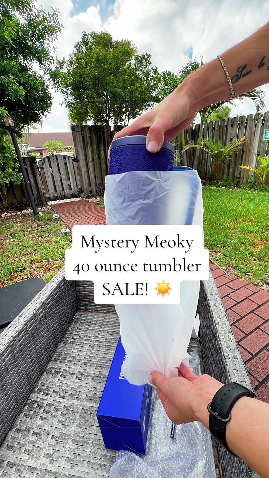 TikTok post by @rosevettedfinds for Meoky Cup. Caption reads: The mystery reveal + the quality of these cups =....