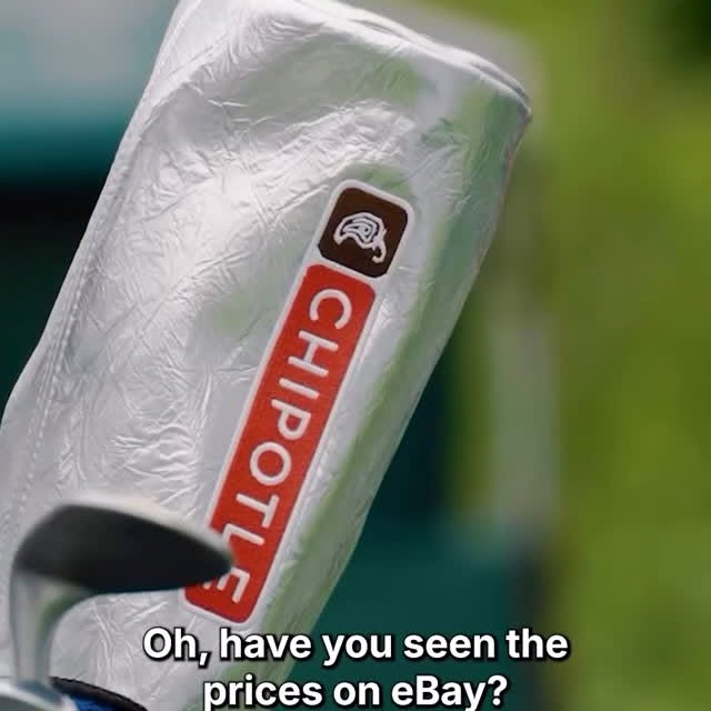 Instagram post by @rdsbarath for Chipotle. Caption reads: The @chipotle x @cobragolf headcover is in HIGH....