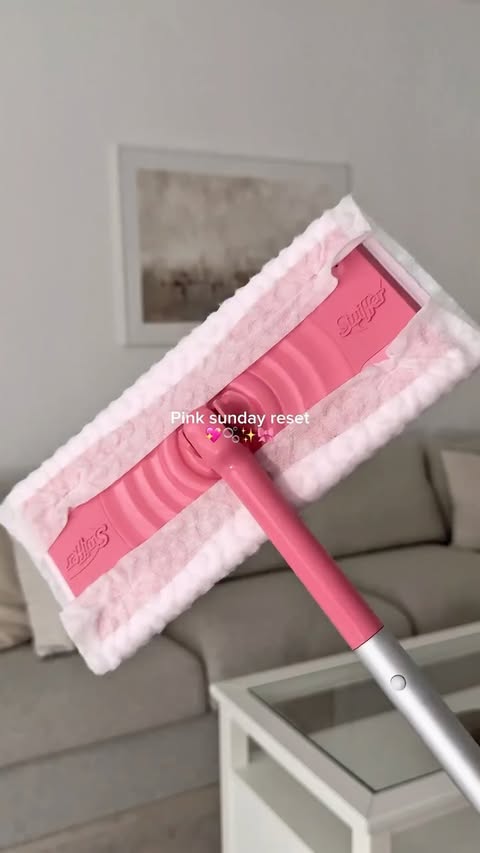 Instagram post by @cleangior for Swiffer. Caption reads: 💕 Wishing all my pink cleaning lovers a wonderful....