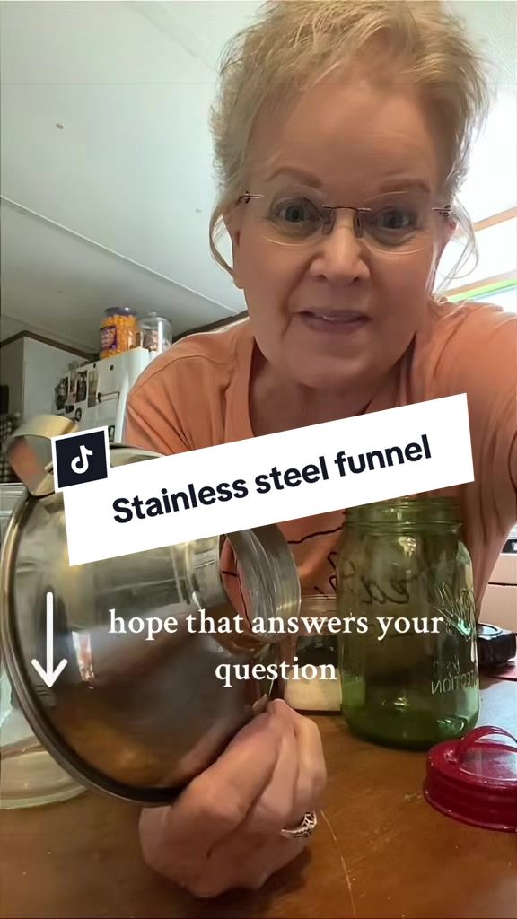 TikTok post by @pattipagewhite for Mason Jar Lifestyle. Caption reads: [...] #funnel #stainless #jar #kitchen @Mason Jar....
