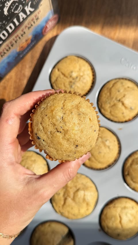 Instagram post by @saratane for Kodiak Cakes. Caption reads: Making @kodiakcakes protein packed blueberry....