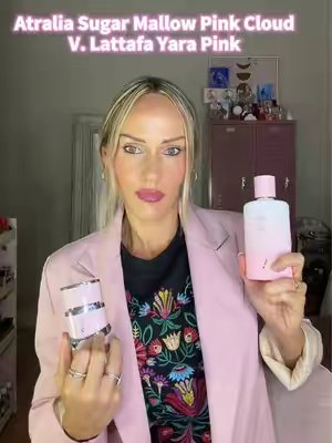 TikTok post by @aleishabudgetbeauty1st for Atralia Perfumes. Caption reads: @ATRALIA PERFUMES USA Sugar Mallow Pink Cloud....