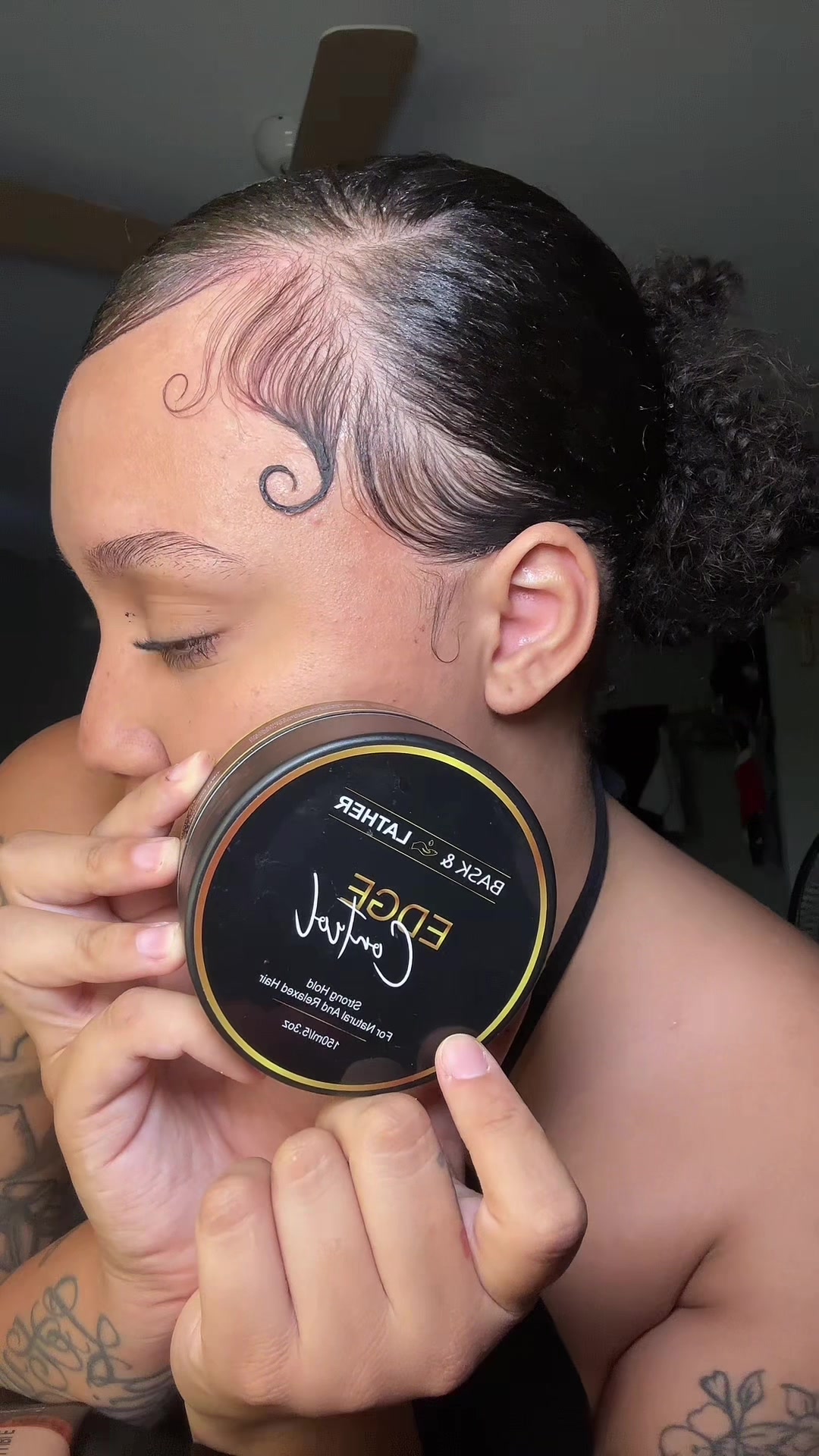 TikTok post by @myamarie17 for Bask & Lather Co. Caption reads: @Bask and Lather Co Edge Control will always have....