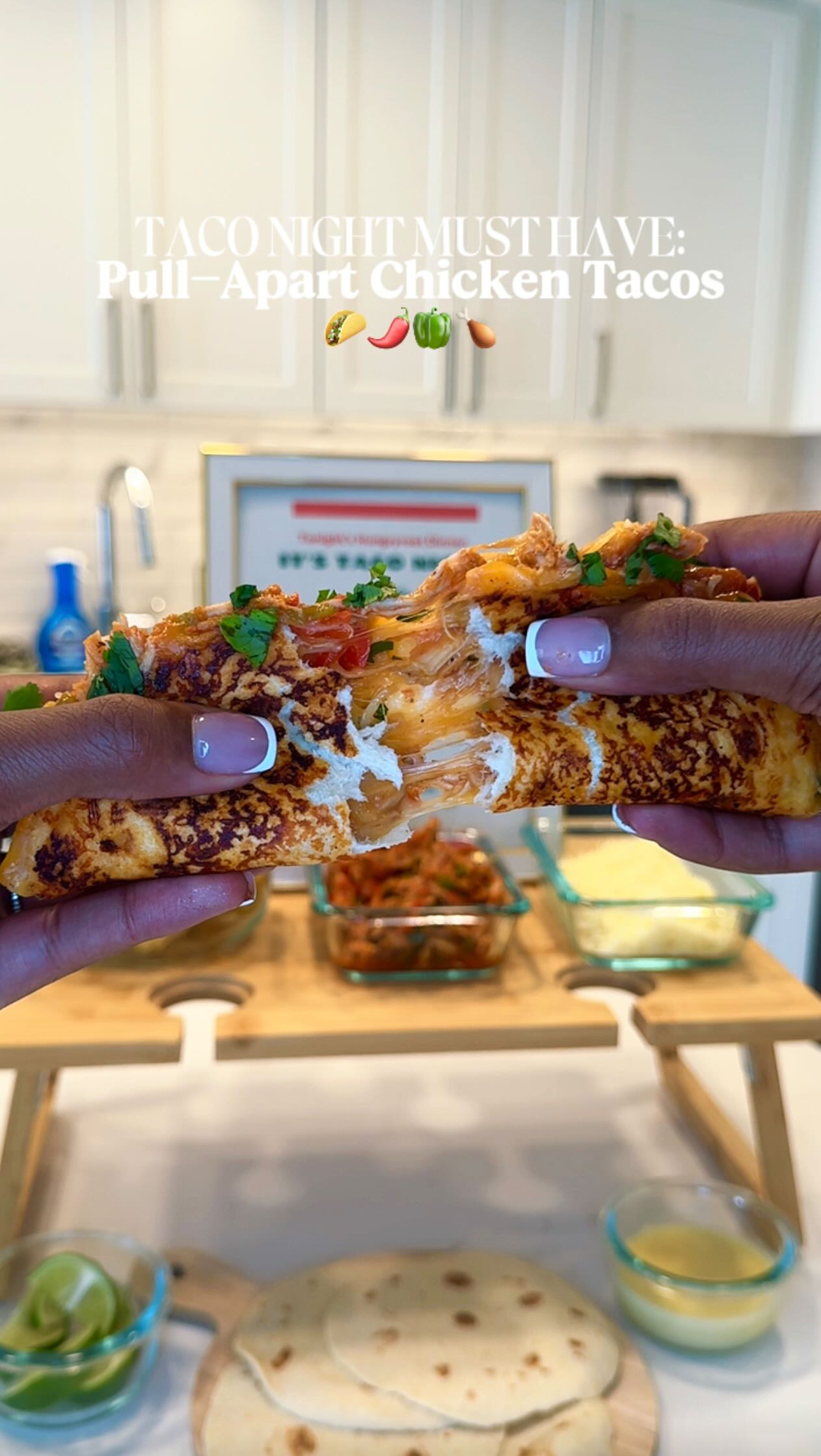 Instagram post by @allofdeasha for Hungryroot. Caption reads: These pull-apart shredded chicken tacos came....