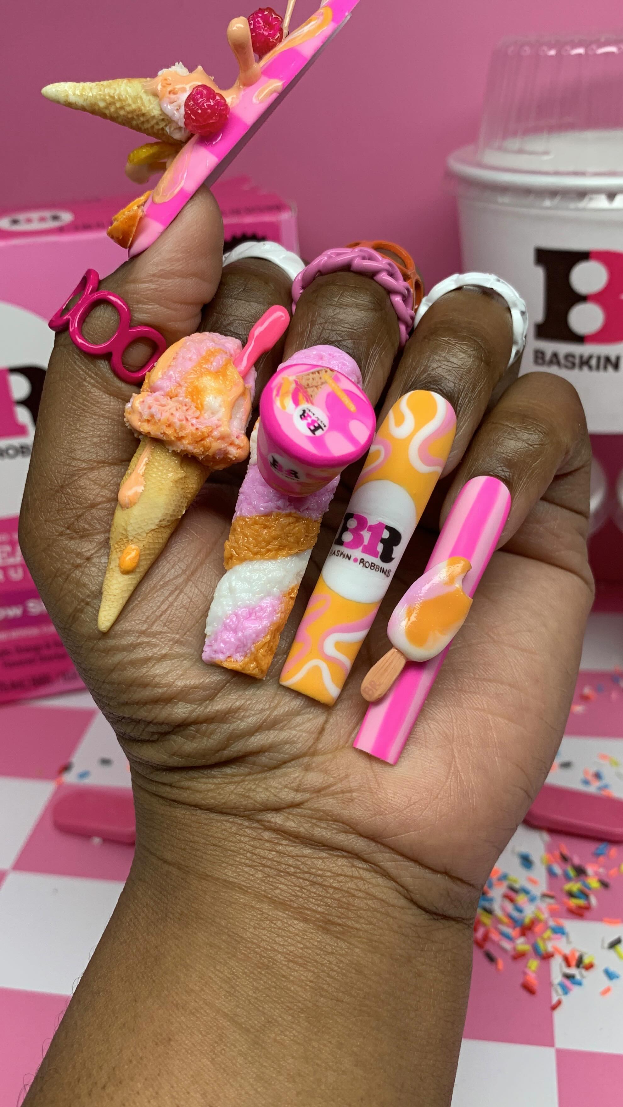 Instagram post by @polishedbykimmie for Baskin-Robbins. Caption reads: When @baskinrobbins asked me to turn their Classic....