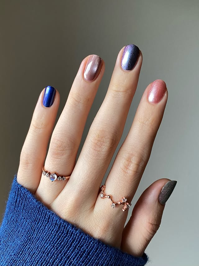 Instagram post by @polished_yogi for Cracked Polish. Caption reads: ad☁️ a dreamy wintery skittle ft. @crackedpolish....