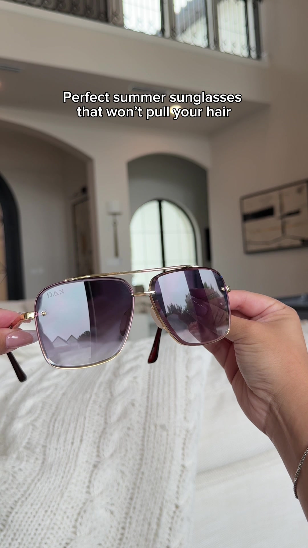 TikTok post by @abbyannmata for Dax Eyewear. Caption reads: [...] aviators are perfect for you!💕 @Dax Eyewear....
