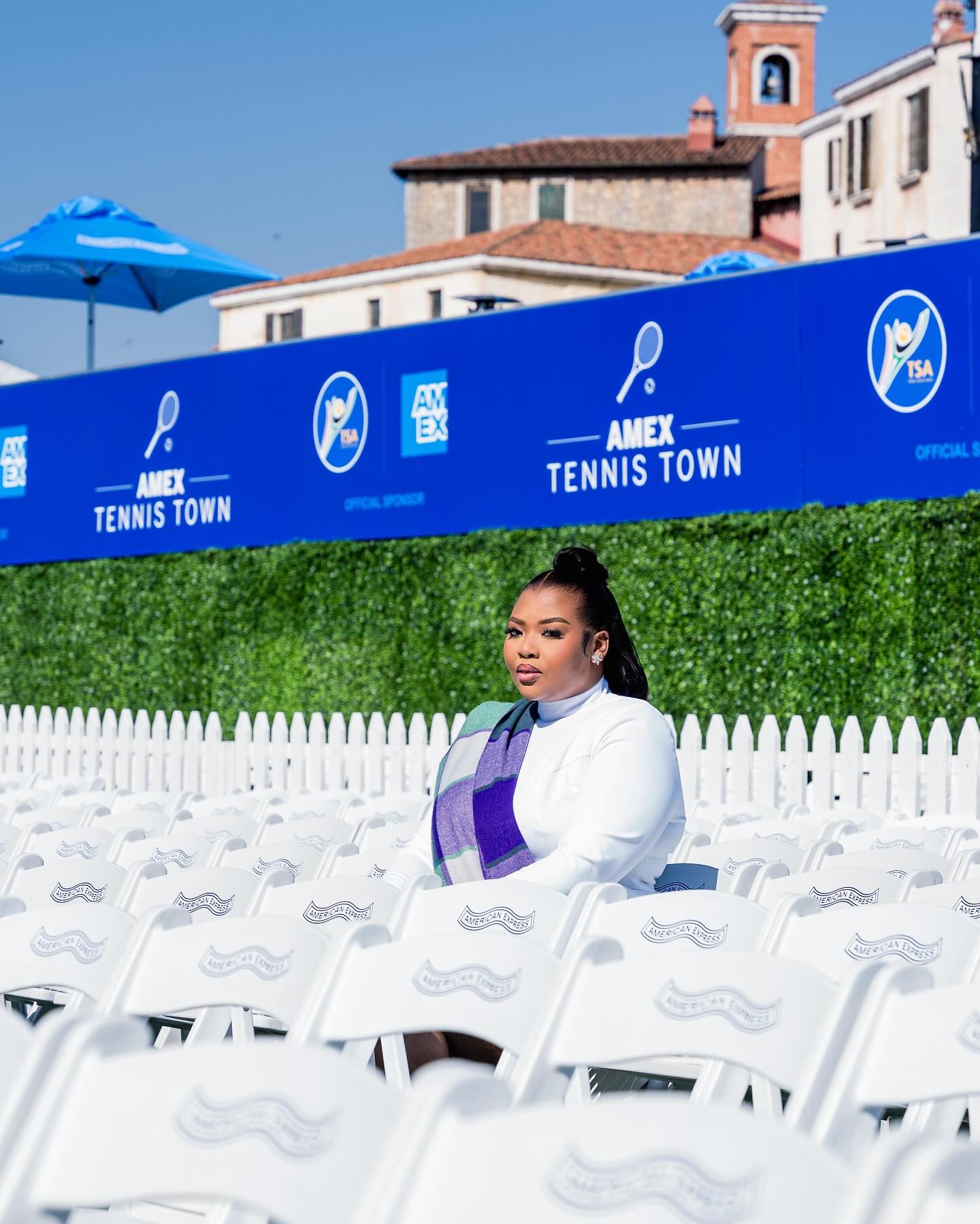 Instagram post by @zintathu for American Express. Caption reads: Swipe through to catch the vibes 🎾✨ 

Looking....