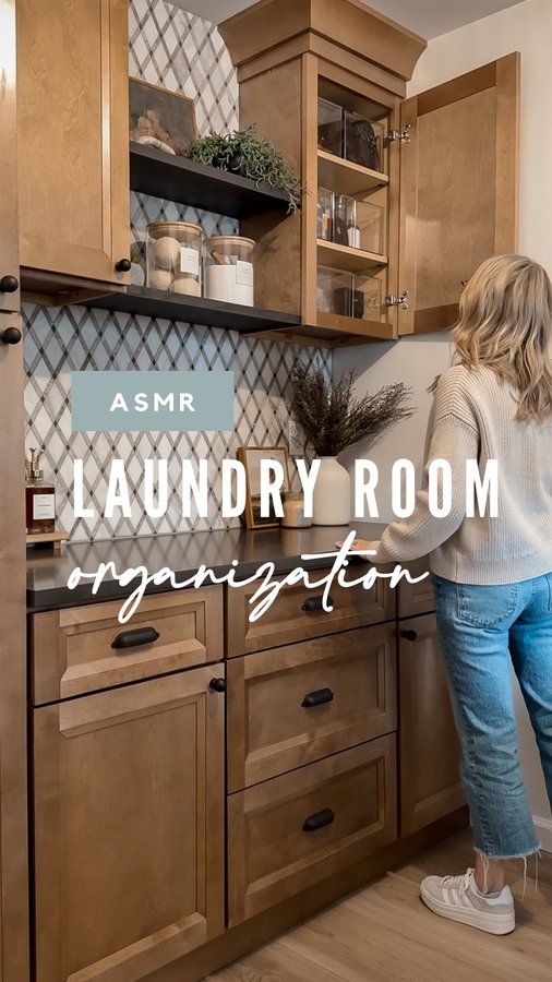 Instagram post by @comestayawhile for The Container Store. Caption reads: Laundry organization never felt so gooooood 😍✨....