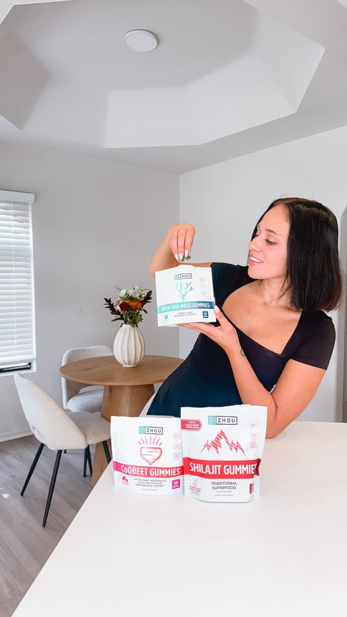 Instagram post by @lifewiththe_fellers for Zhou Nutrition. Caption reads: :
#ad #sponsored I’ve been loving my Zhou....