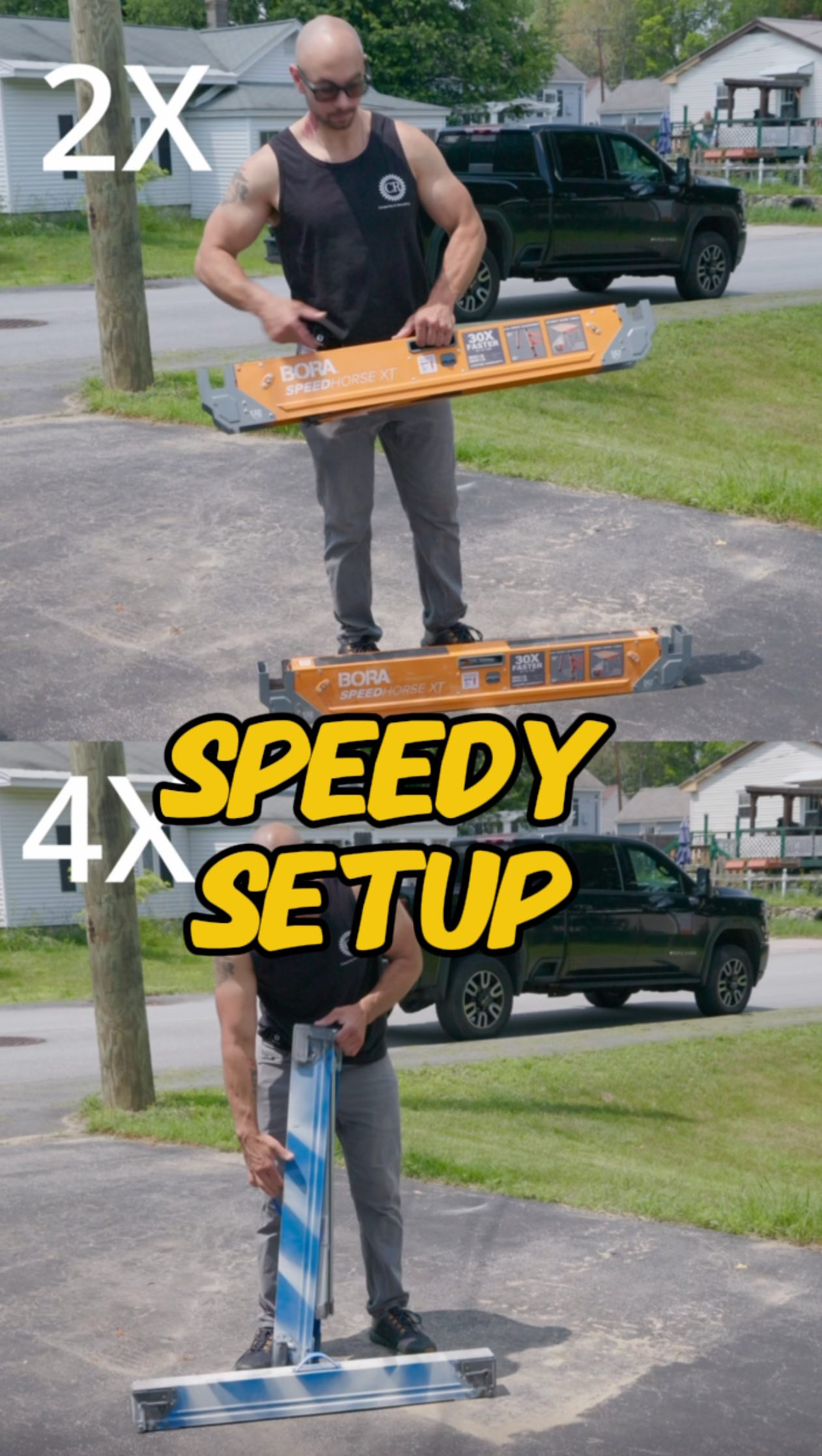 Instagram post by @crcarpentryremodeling for BORA Tool. Caption reads: Have you tried the @bora_tool speed horses?....