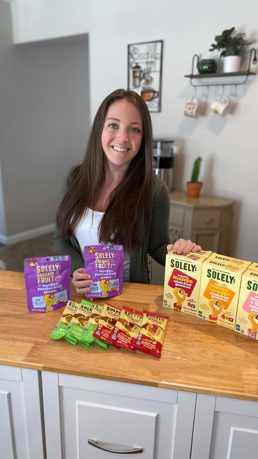 Instagram post by @kristina_vega_ for Solely. Caption reads: I am obsessed with SOLELY
Their snacks are....