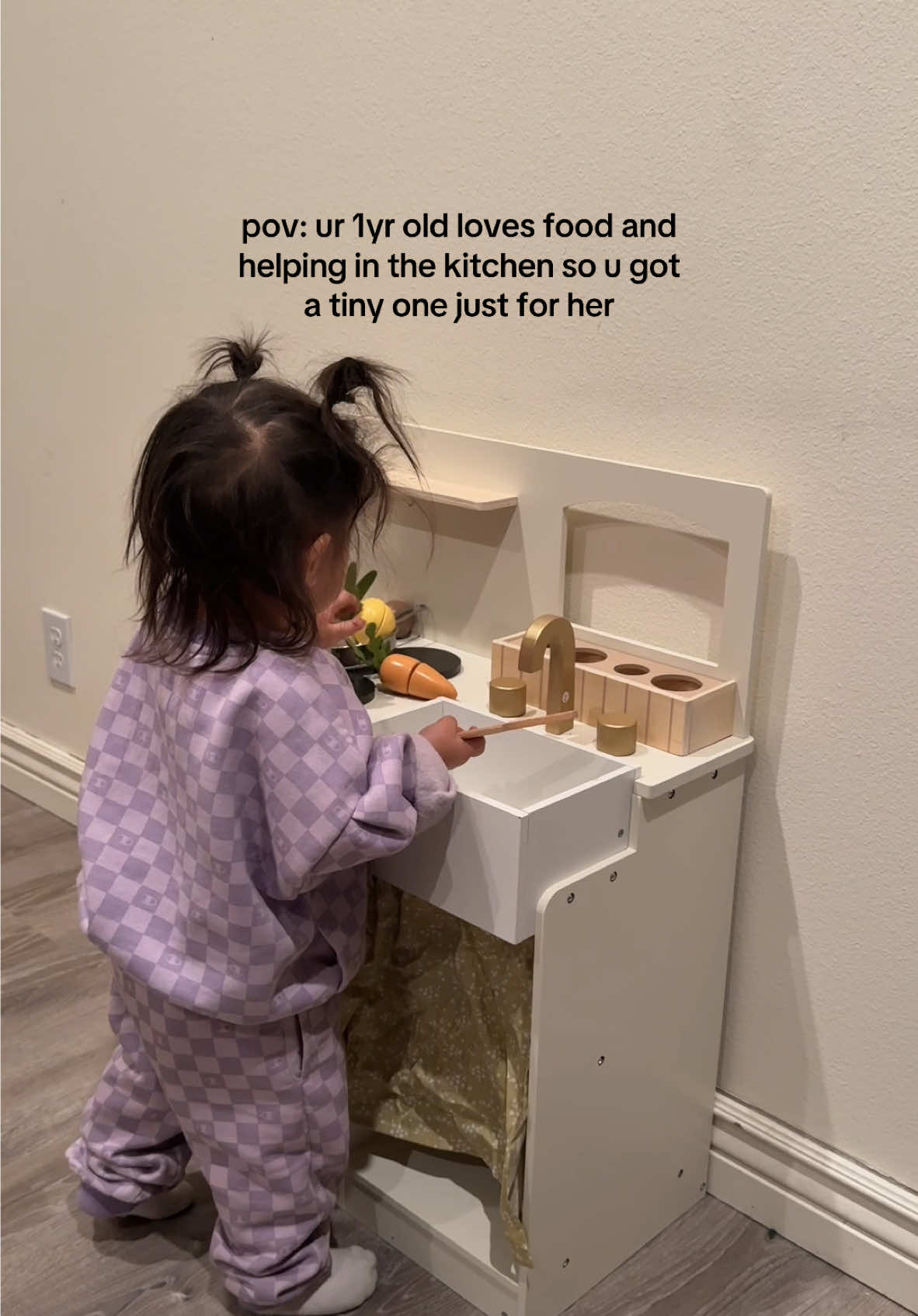 TikTok post by @rihomaruyama for Tiny Land. Caption reads: [...] linked above Kitchenette from @Tiny Land....