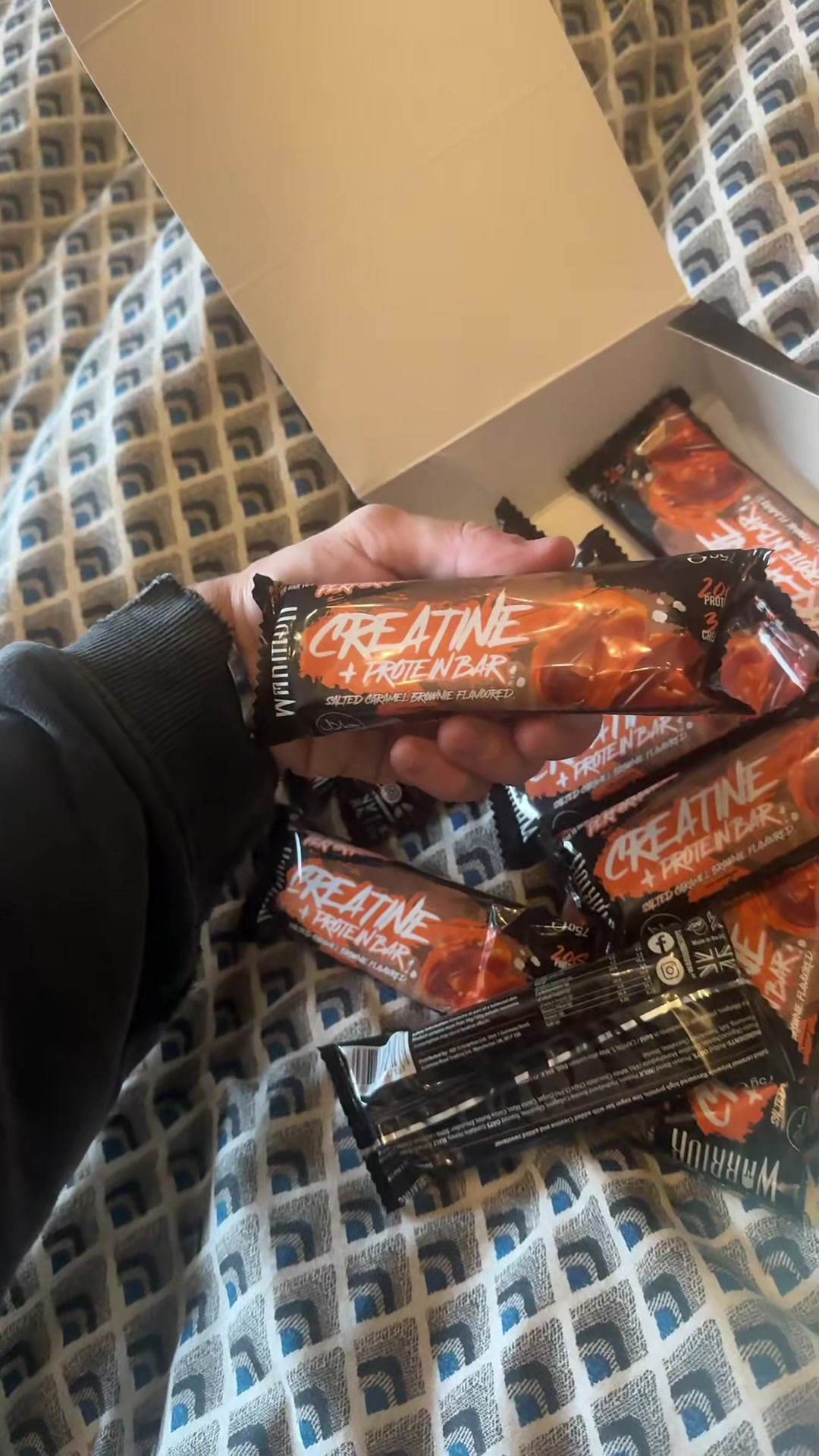 TikTok post by @henripalms for WarriorSupps. Caption reads: And they taste so good #Protein #Creatine #Gym....