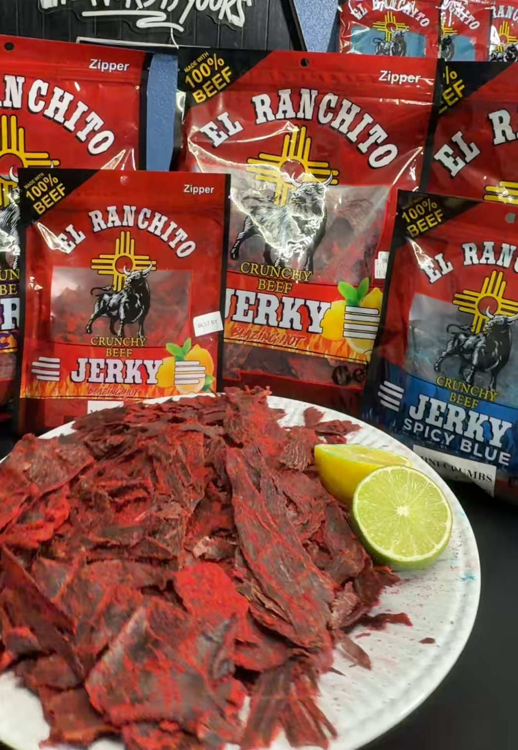 TikTok post by @acostaa.fam for El Ranchito Jerky. Caption reads: [...] too! Have you tried them? 🤩❤️‍🔥....