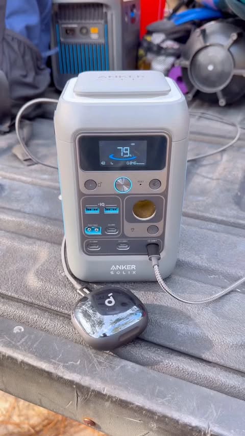 Instagram post by @anker_adventures for Anker SOLIX. Caption reads: The Anker SOLIX C300 DC keeps my Soundcore Liberty....