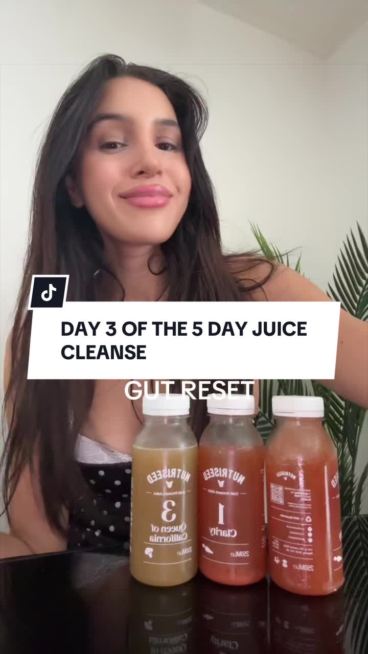 TikTok post by @sukainalouisa for Nutriseed. Caption reads: Day 3 of the 5 day juice cleanse with @nutriseed i....