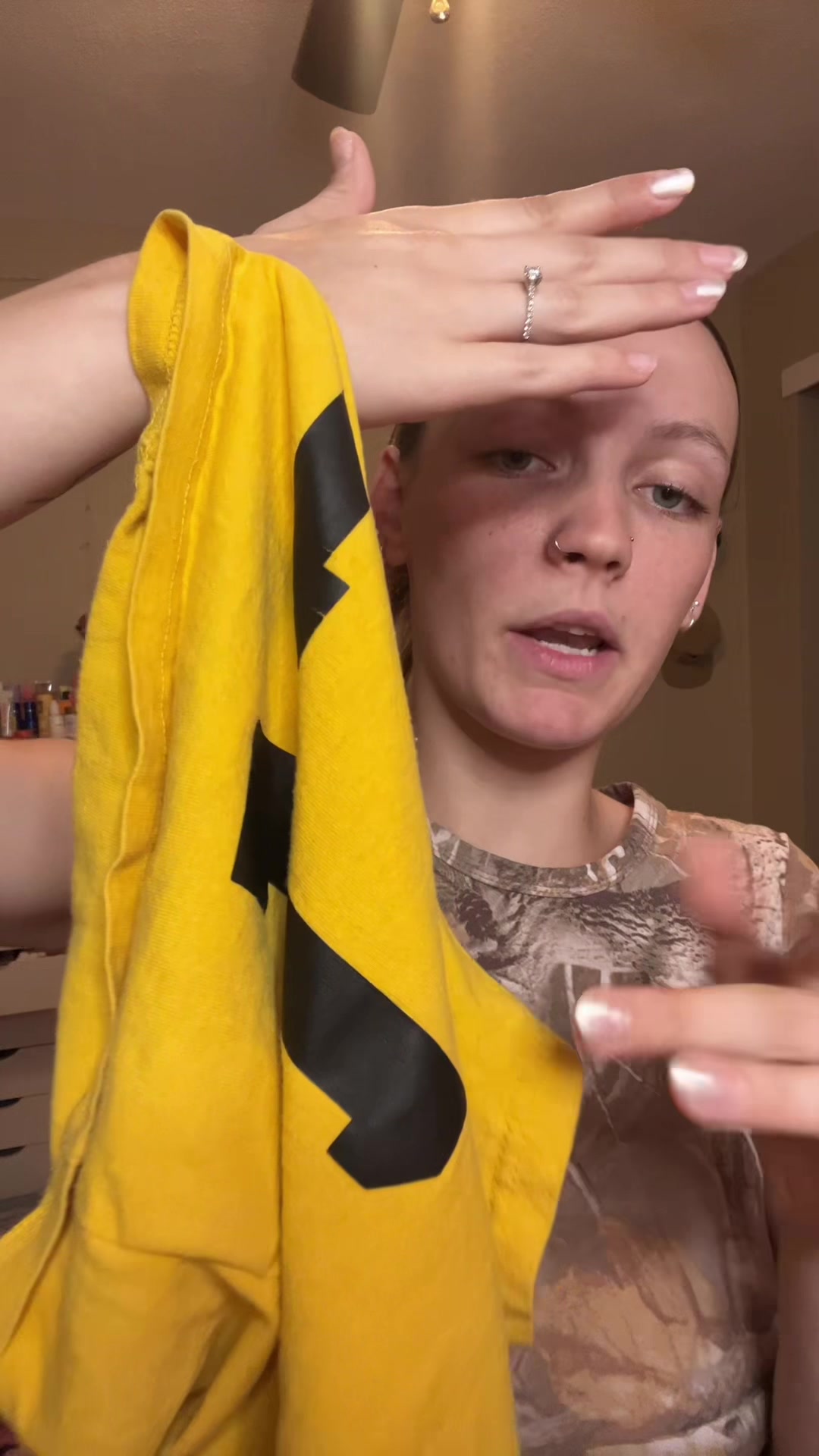 TikTok post by @haleykonvalin for Snowy Care. Caption reads: no more pulling up tops, NOW THEY ARE STAYINGGG....