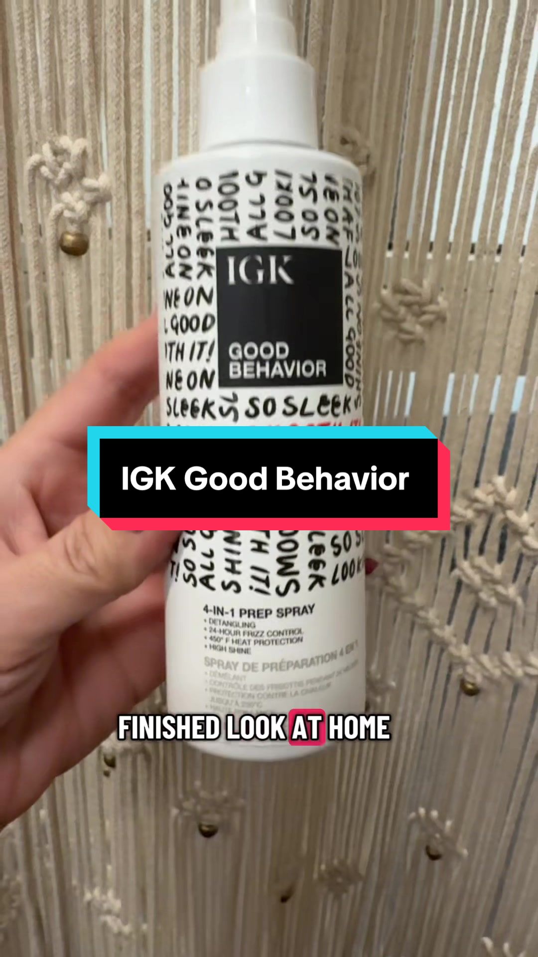 TikTok post by @kariellabeauty for IGK Hair. Caption reads: @IGK Hair Good Behavior 4-in-1 Prep [...].