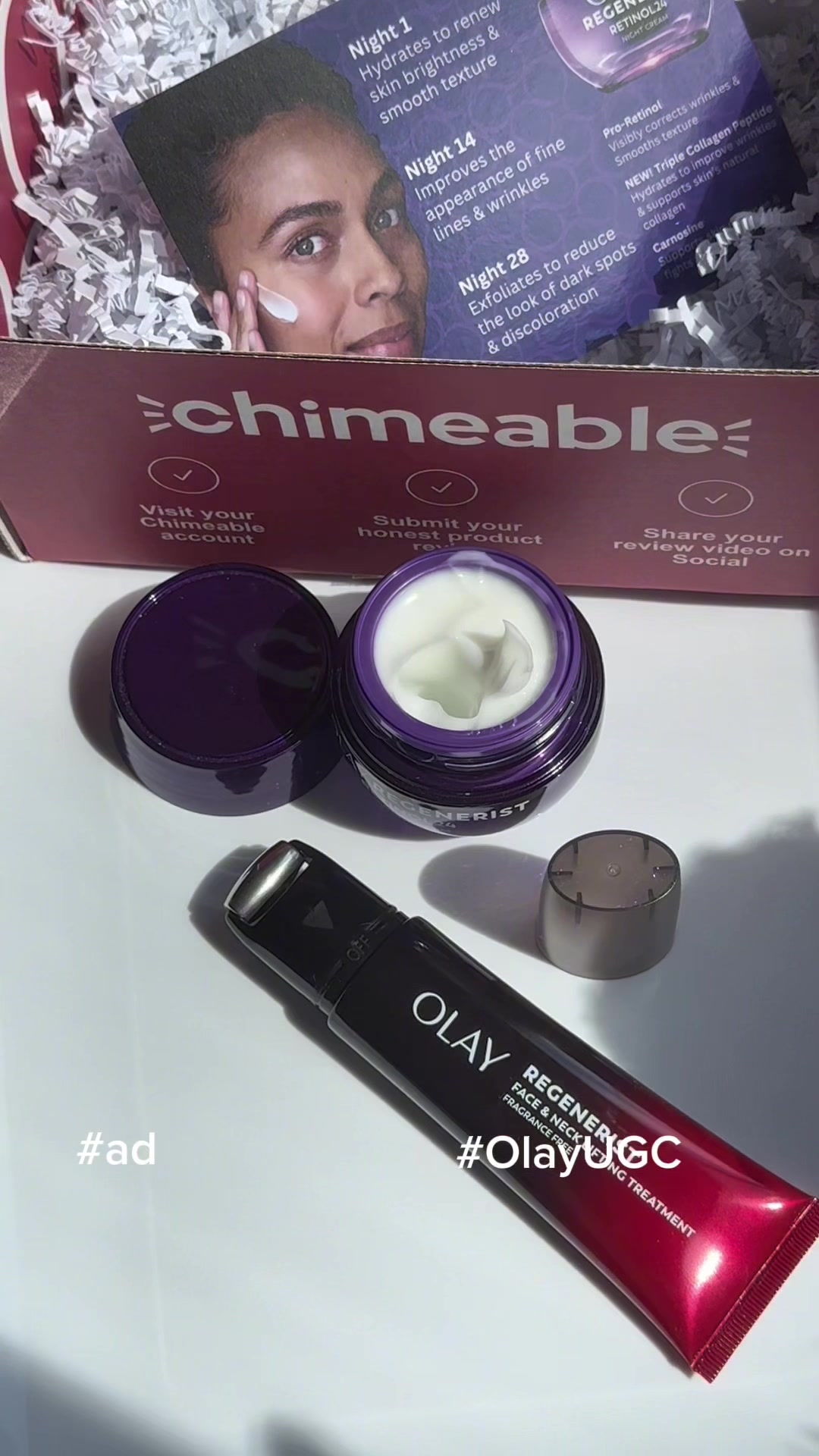 TikTok post by @lady_boxy for Chimeable. Caption reads: #gifted 💜 I was recently gifted this Olay duo and....