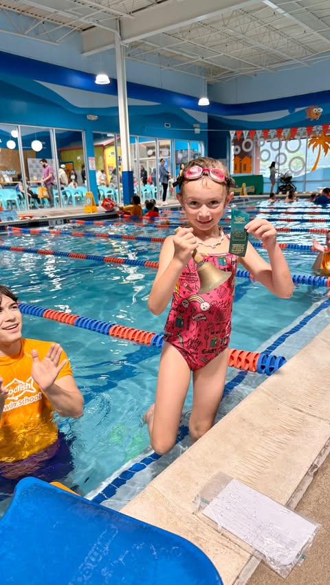 Instagram post by @memory.making.mama.nj for Goldfish Swim School. Caption reads: [...] week after week is the BEST. 💙....