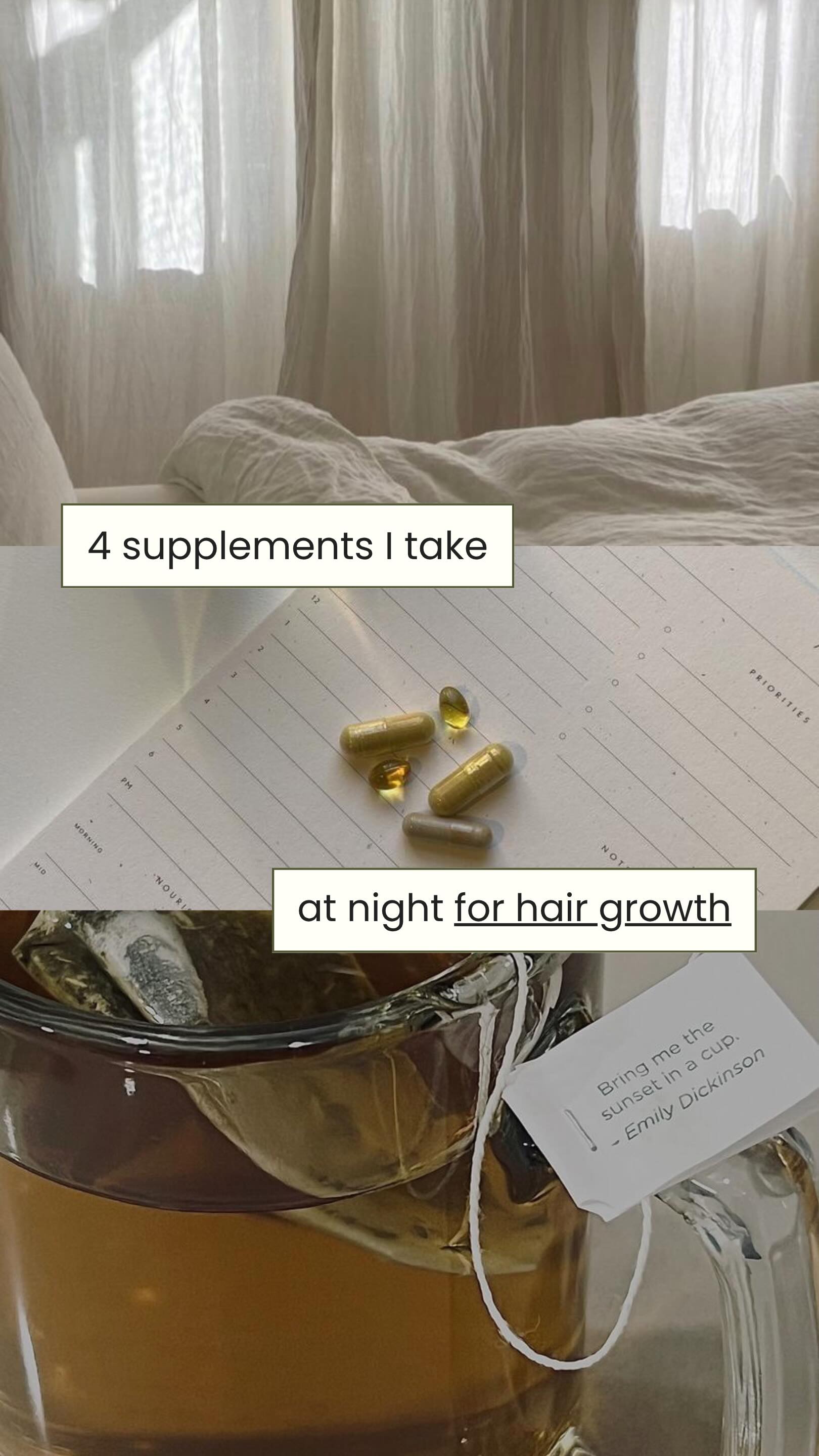 Instagram post by @kristineeinang for Trace Minerals. Caption reads: My night time supplements to support healthy, long....