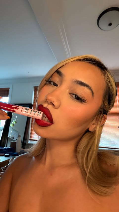 Instagram post by @arliekontic for Kylie Cosmetics. Caption reads: [...] i’d be a red lip girlie but this....