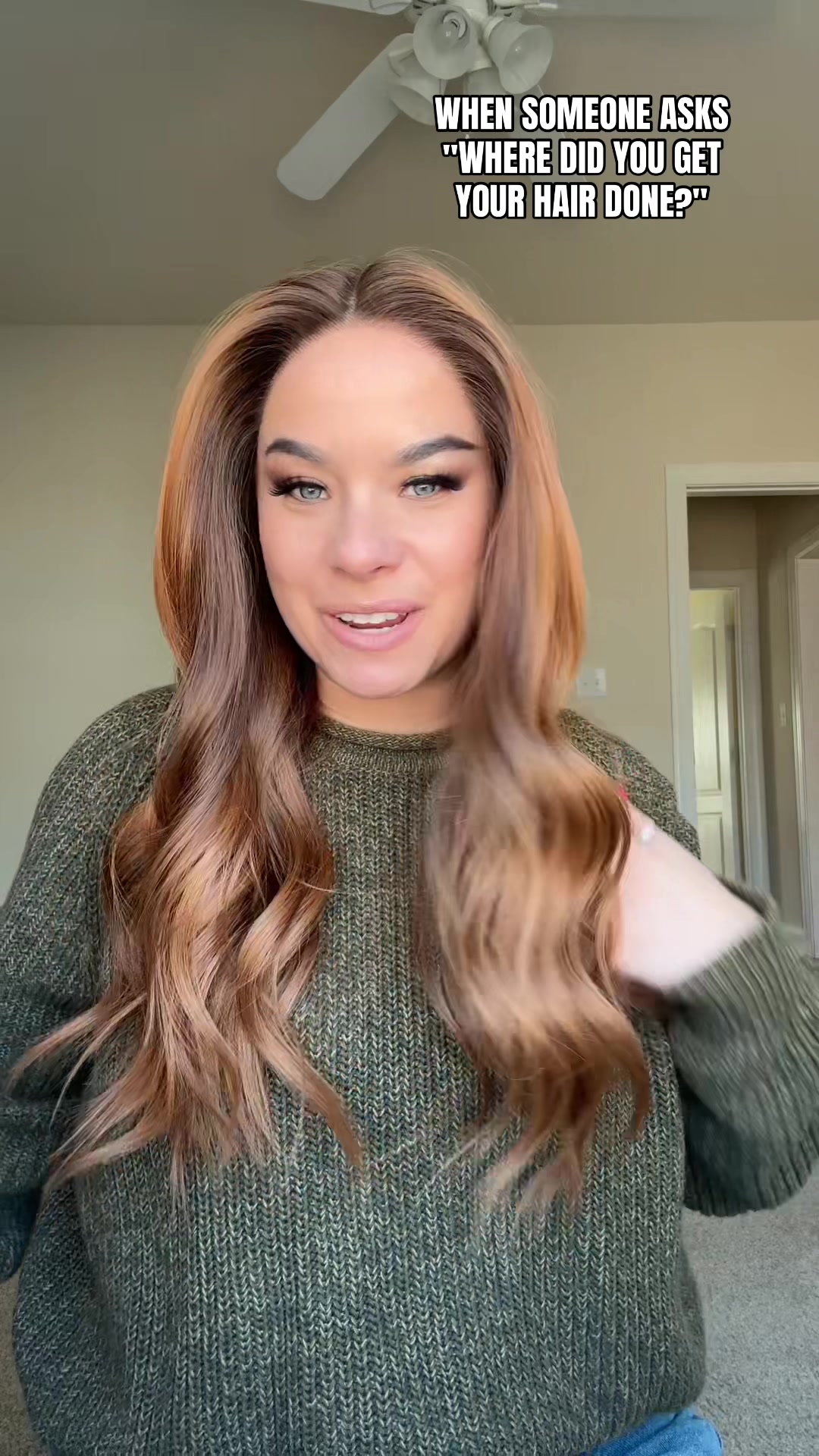 TikTok post by @elizabethwearswigs for Chelsey Smith Cosmetics. Caption reads: Oh my hair? thanks just bought it 😉 "ELIZABETHM"....