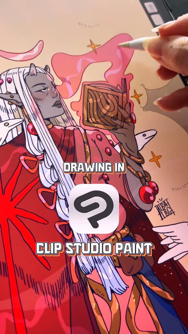 Instagram post by @albabbgg for Clip Studio Paint. Caption reads: Trying @clipstudioofficial app for the first time....