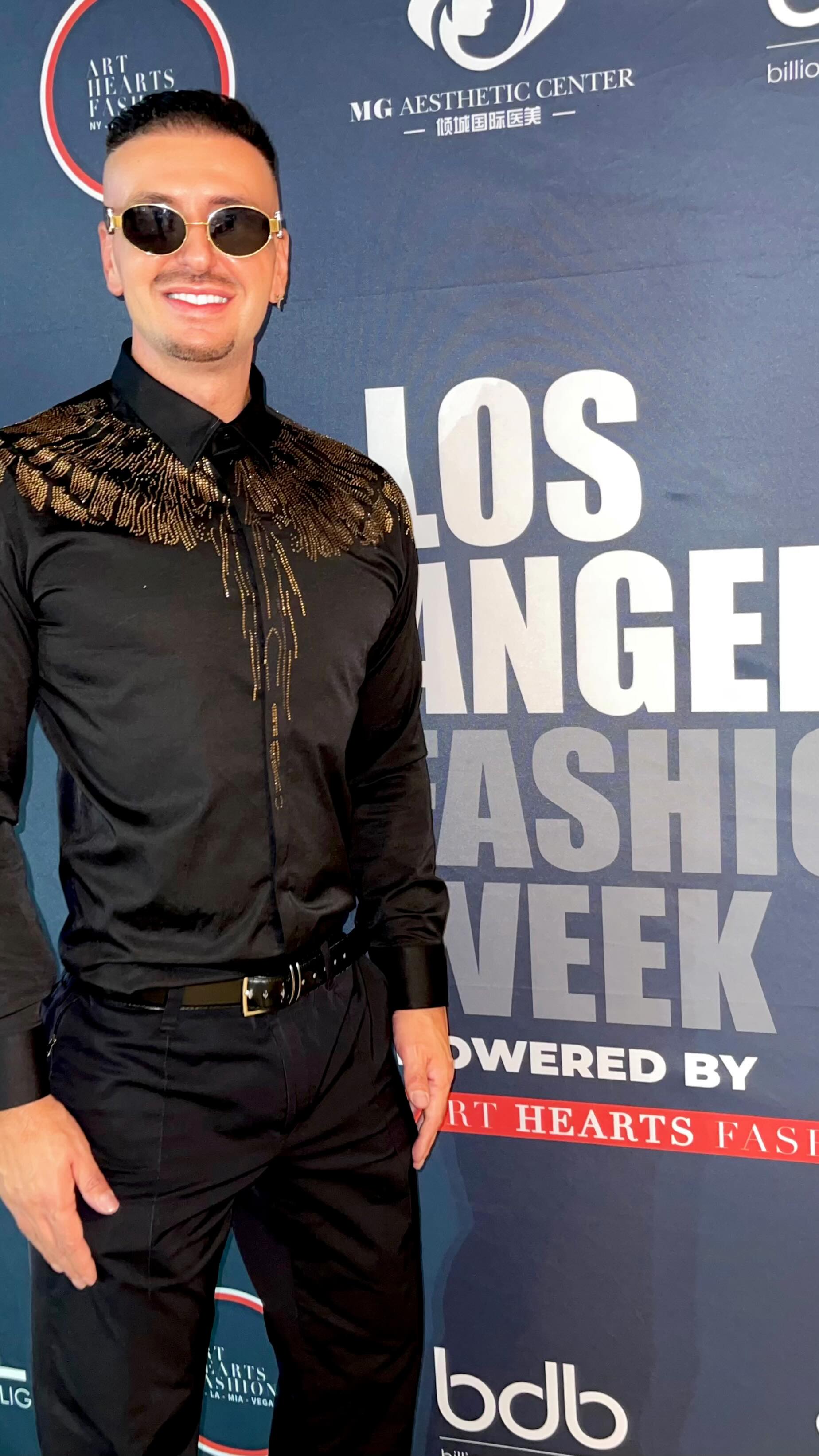 Instagram post by @george_styler for Billion Dollar Beauty. Caption reads: LOS ANGELES FASHION WEEK @artheartsfashion....