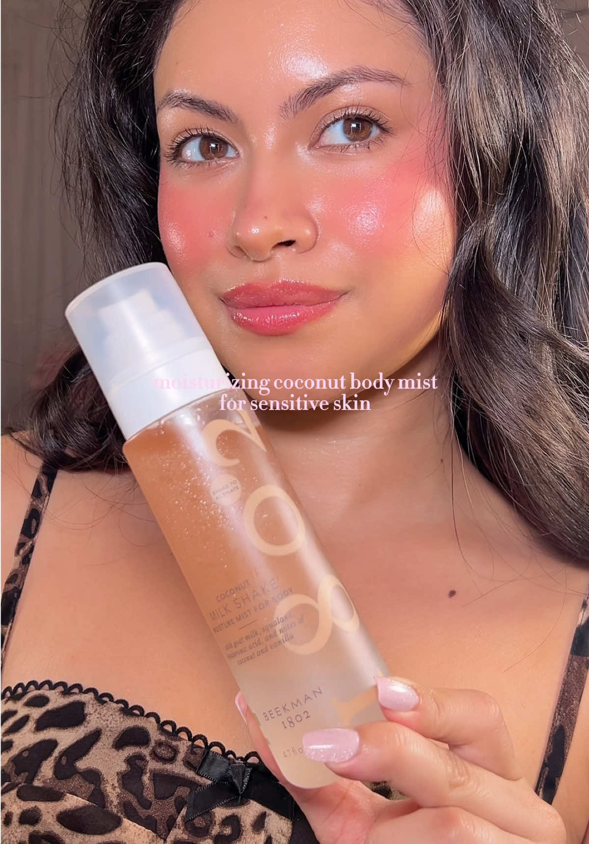 TikTok post by @avatarsarai for Beekman 1802. Caption reads: [...] mist made for sensitive skin 🥥🤍 the....