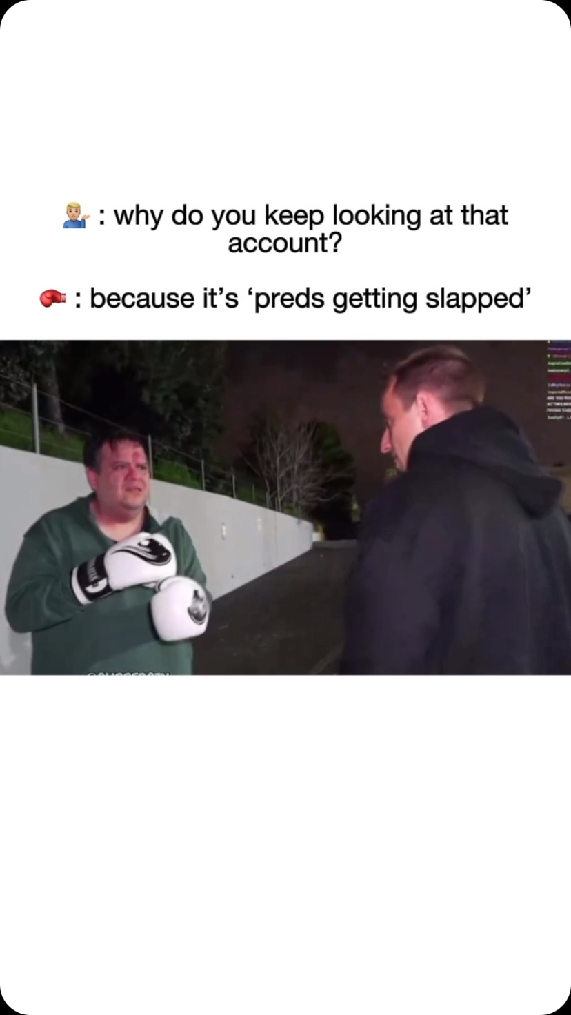 Instagram post by @punchingpredshub for VITALY. Caption reads: Man gets caught trying to meet a boy, and enters a....