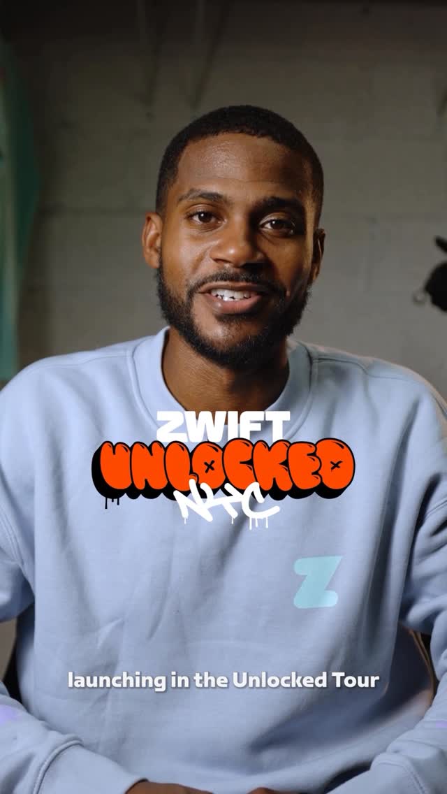 Instagram post by @dijounfarquharson for Zwift. Caption reads: Five updates to look out for in the NYC map....