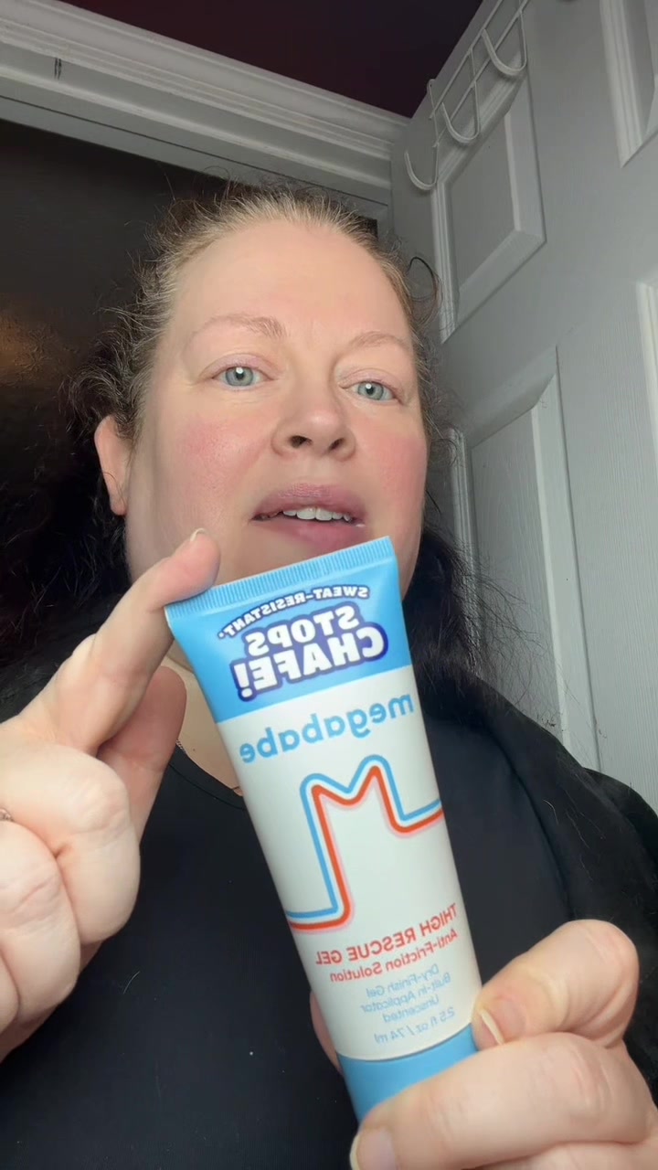 TikTok post by an influencer for Megababe. Caption reads: [...] #chafeprevention #bodycare #megababe....
