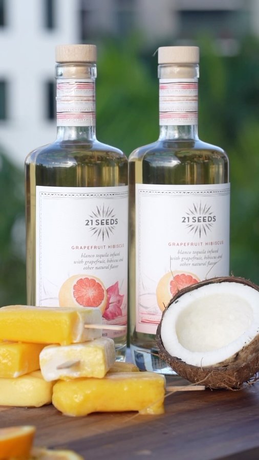Instagram post by @bellamerlot_ for 21Seeds Infused Tequila. Caption reads: #ad We are cooling things down while summer heats....