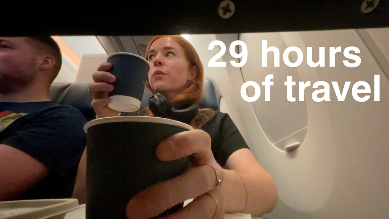 YouTube post by @caricakes for Skillshare. Caption reads: flying solo for 29 hours ✈️ seoul, korea to usa....