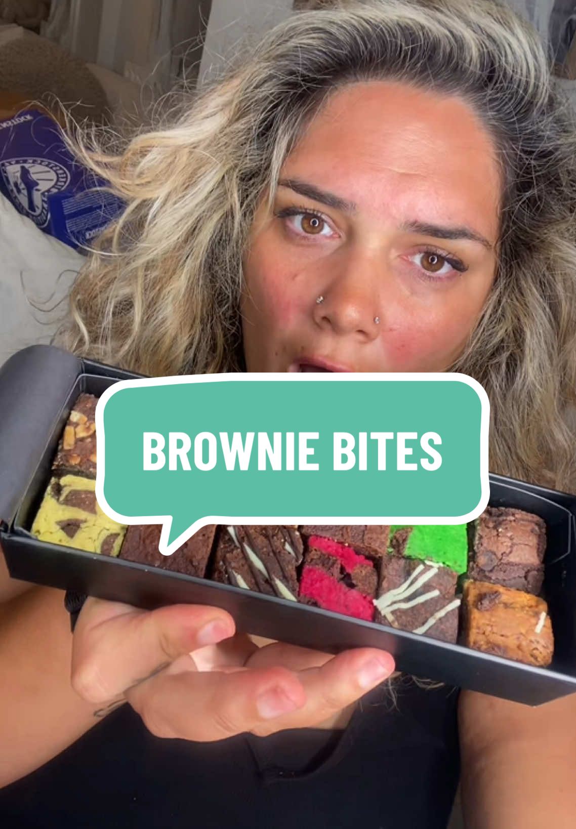 TikTok post by @kandy_kitty87 for ChamoyGuysUK. Caption reads: So fun! @ChamoyGuysUK #browniebites #brownies....