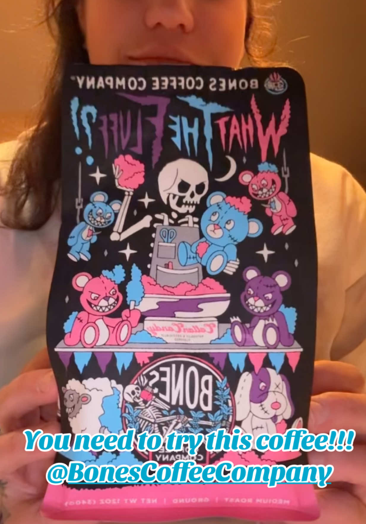 TikTok post by @ibeewalkinitout93 for Bones Coffee Company. Caption reads: You need to try this coffee!! @Bones Coffee....