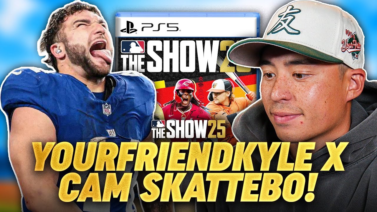 YouTube post by @YourFriendKyle for KontrolFreek. Caption reads: I Played MLB The Show With Cam Skattebo!.