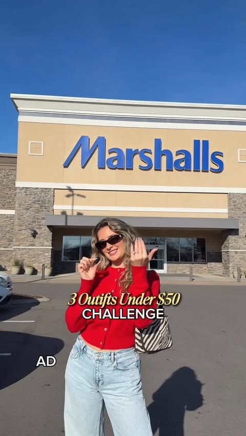 Instagram post by @loganrae_hill for Marshalls. Caption reads: [...] build 3 outfits under $50 during the....