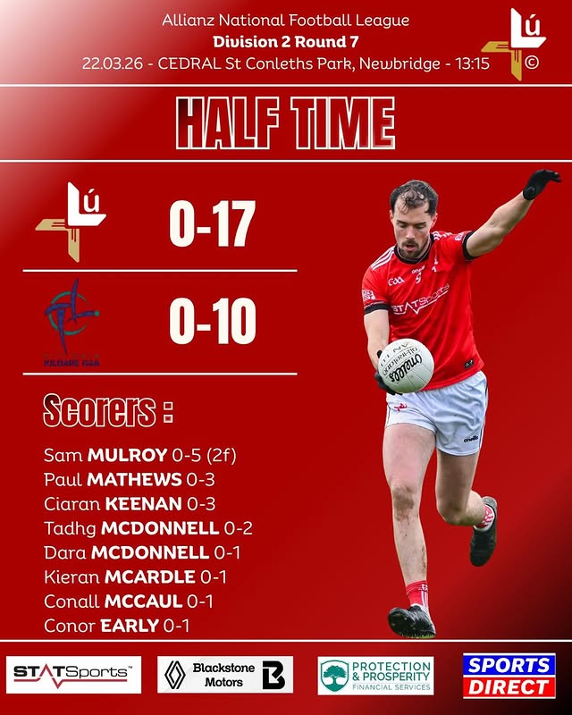 Instagram post by @officiallouthgaa for statsports. Caption reads: [...] Time in Newbridge as we lead by 7. 🏐....