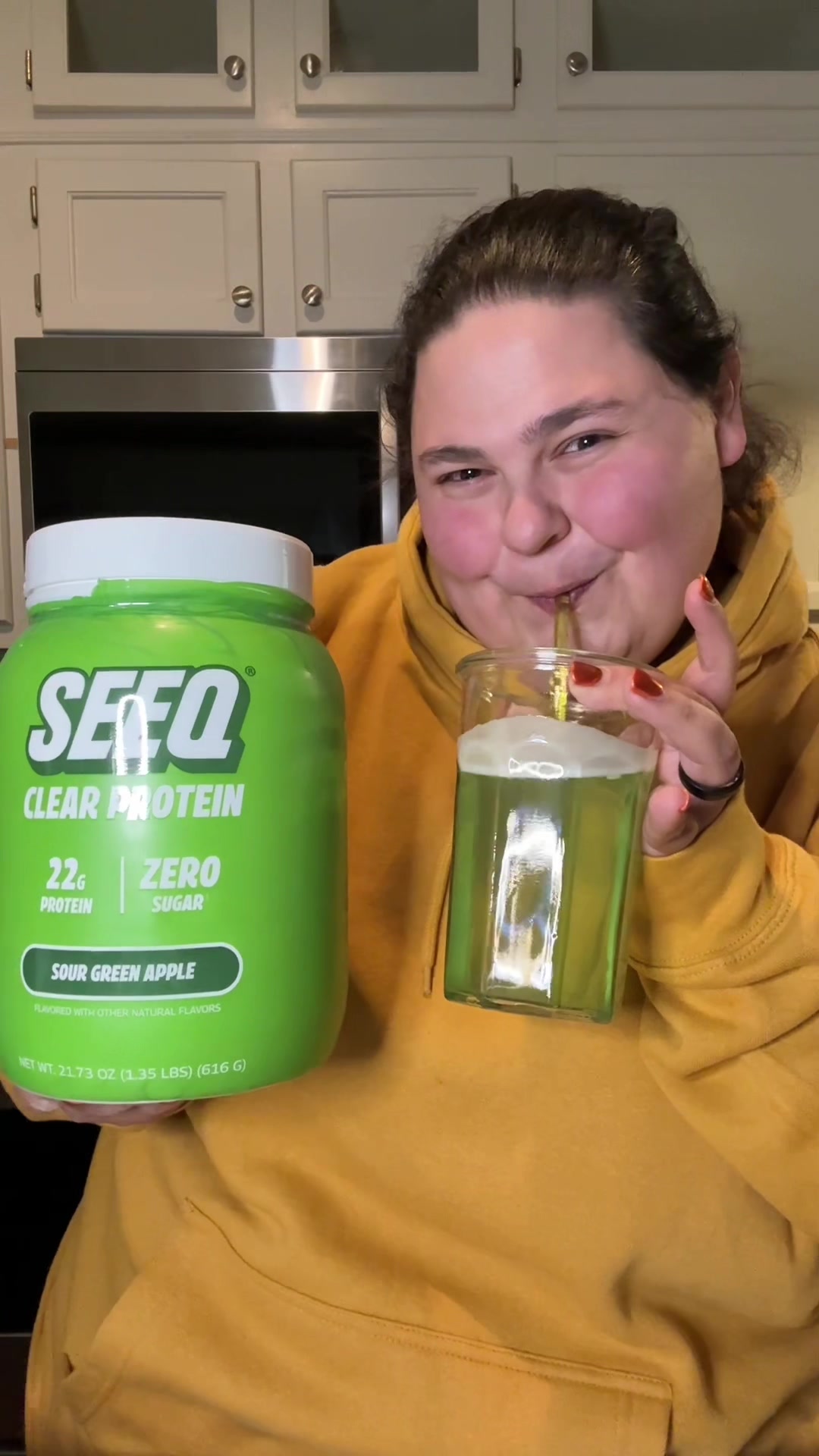 TikTok post by @theloseitlog for SEEQ SUPPLY. Caption reads: Grab this limited edition Sour Green Apple clear....