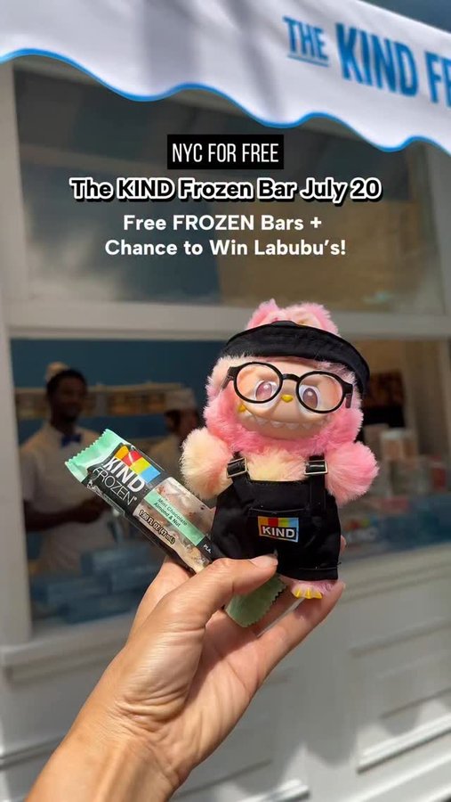 Instagram post by @nyc_forfree for KIND Snacks. Caption reads: The KIND Frozen Bar July 20🍦....