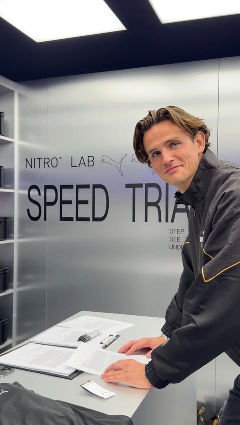 Instagram post by @schoonerscorer for PUMA Running. Caption reads: [...] at The NITRO™ Lab. See you there W/....