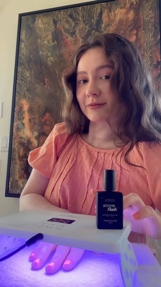 Instagram post by @emmakenney for Manucurist. Caption reads: 15 minute at home gel mani @manucurist 🍑....