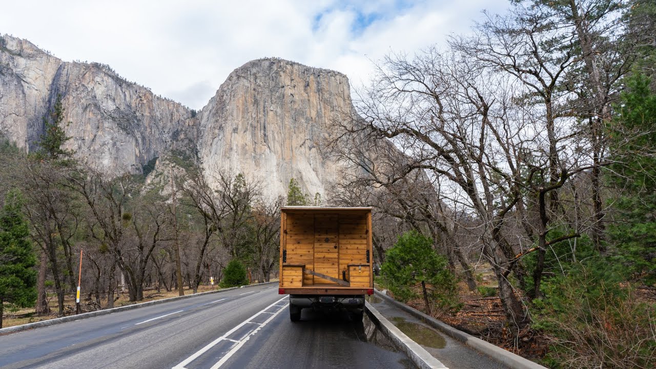 YouTube post by @JonathanYentch for WOLFBOX. Caption reads: One Night Camping in Yosemite (in my 4x4 Truck....