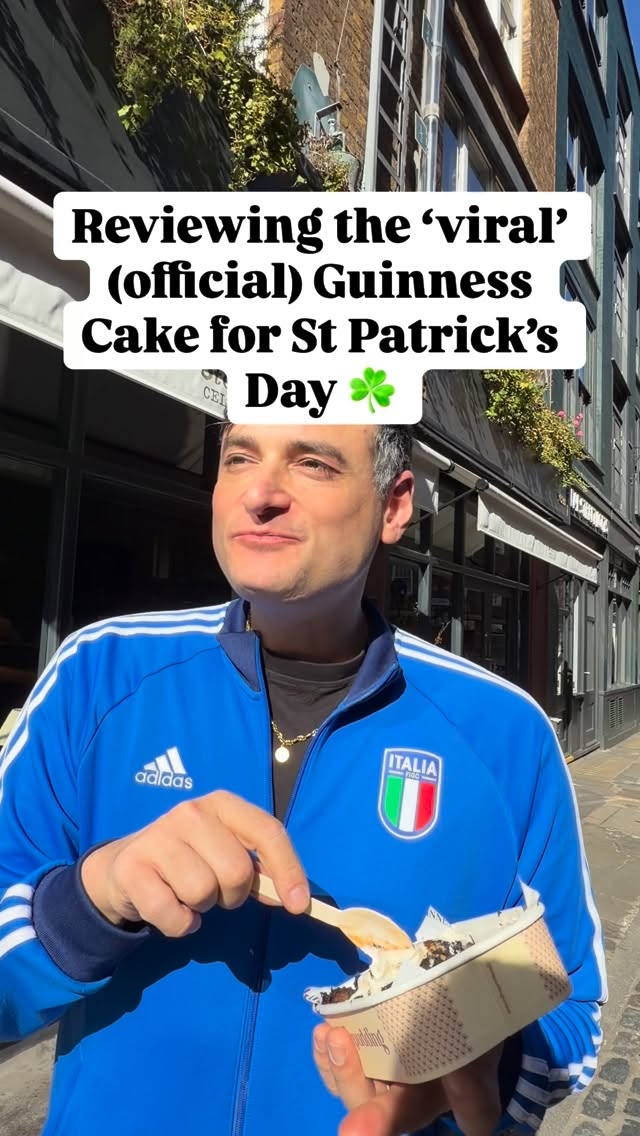 Instagram post by @bitetwicefoodreviews for Guinness. Caption reads: [...] now ☘️🇮🇪 @littlepuddinglondon X @guinness....
