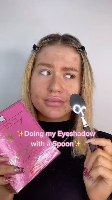 Instagram post by @ash.thrower for The Beauty Crop. Caption reads: Doing my eyeshadow with a spoon! @thebeautycrop....