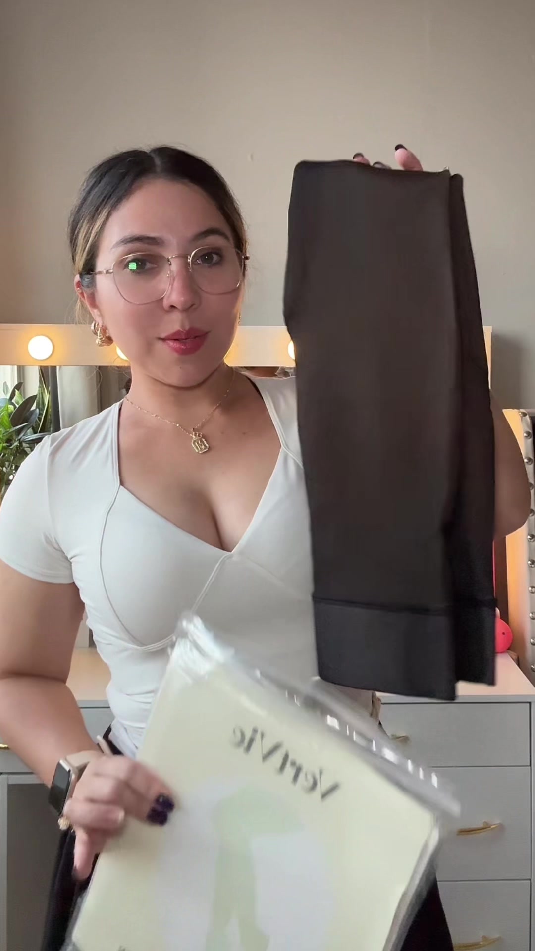 TikTok post by @mayramtnez for VertVie. Caption reads: @VertVie ｜Skyler Fleece Lined Tights, Size S 130....