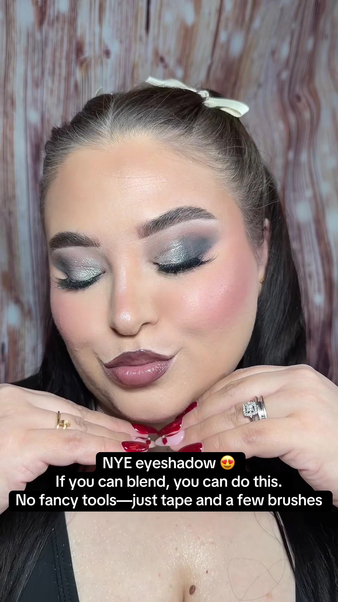TikTok post by @nikole_makeup for Danessa Myricks Beauty. Caption reads: Easy NYE eyeshadow tutorial ✨ Minimal tools,....